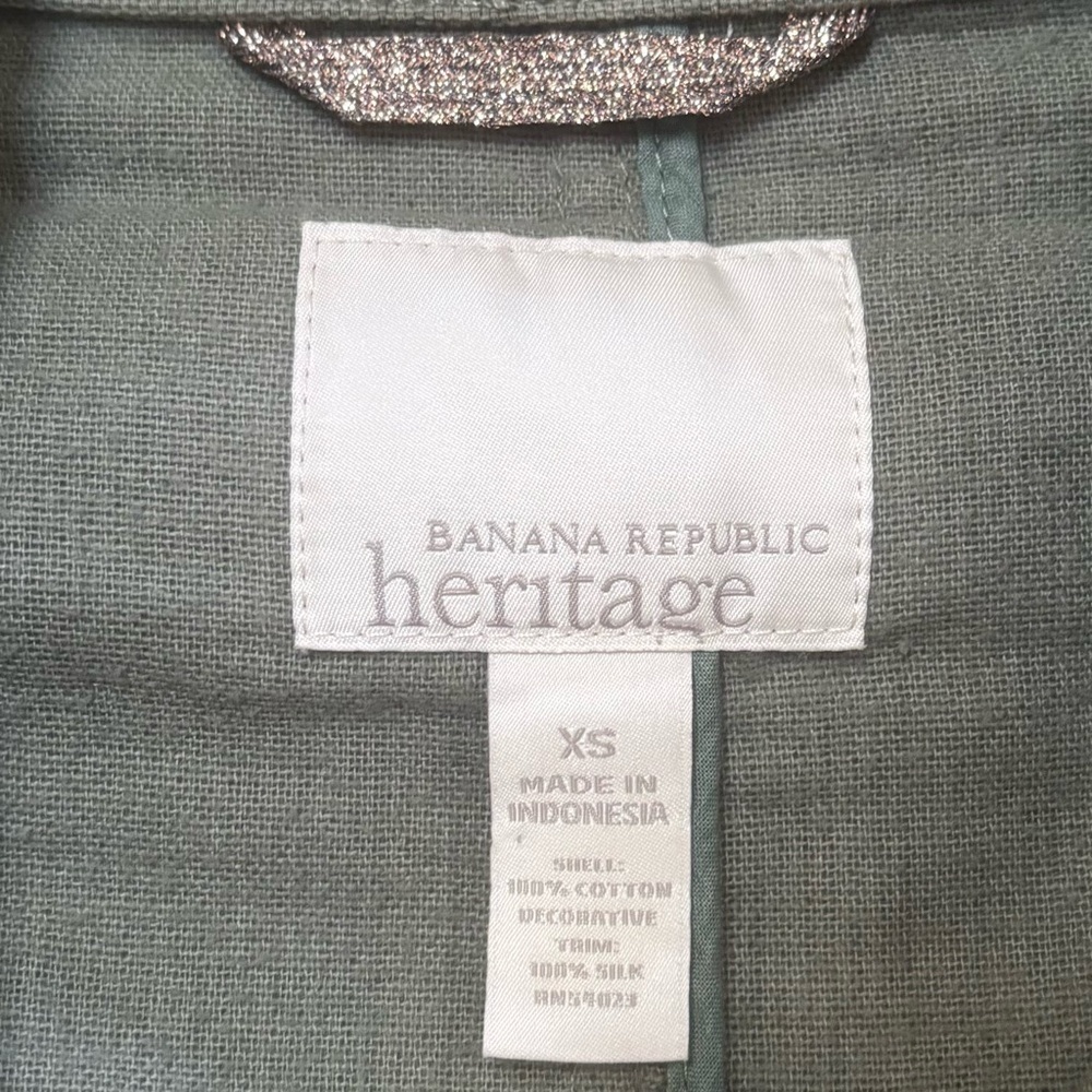 Banana Republic Heritage Olive Green Utility Safari Crinkle Jacket Silk Trim XS - Picture 2 of 15